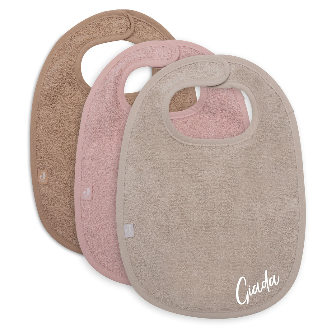 Terry cloth bibs, set of 3, Wild Rose/Nougat/Biscuit | Jollein