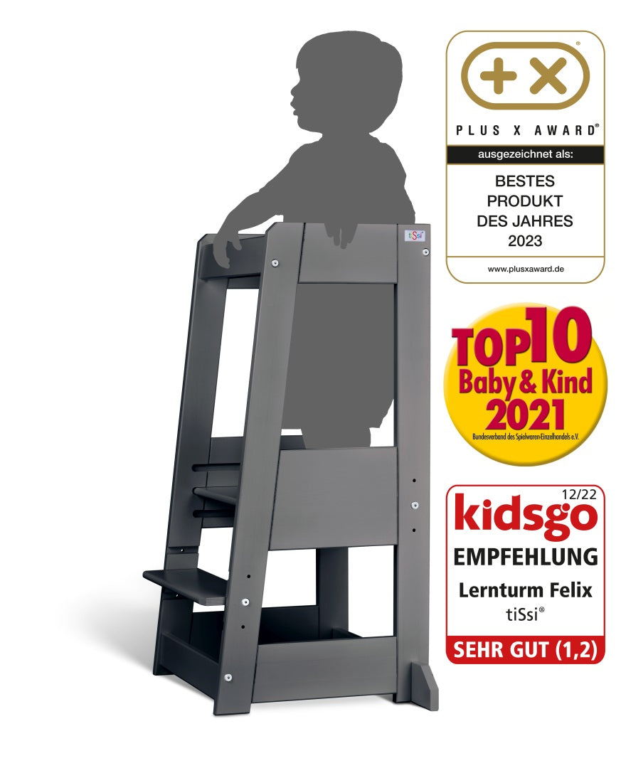 Lernturm Felix - Learning tower Holz naturgrau | tiSsi® by Schmatzepuffer®