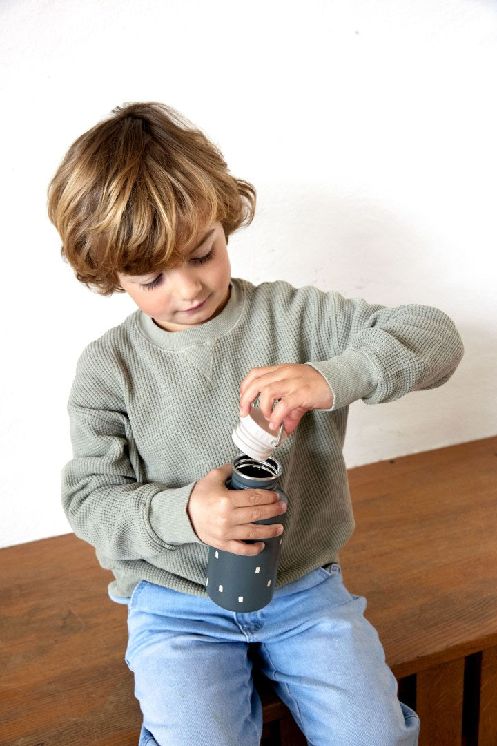 Gourde pour enfant en acier inoxydable, motif Happy Prints bleu foncé | Lässig
