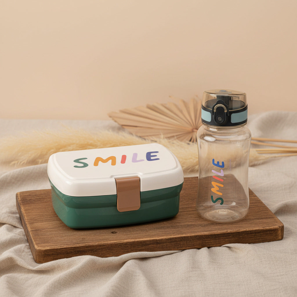 Pausen-Set Flasche & Brotdose Little Gang Smile, Grün | Lässig