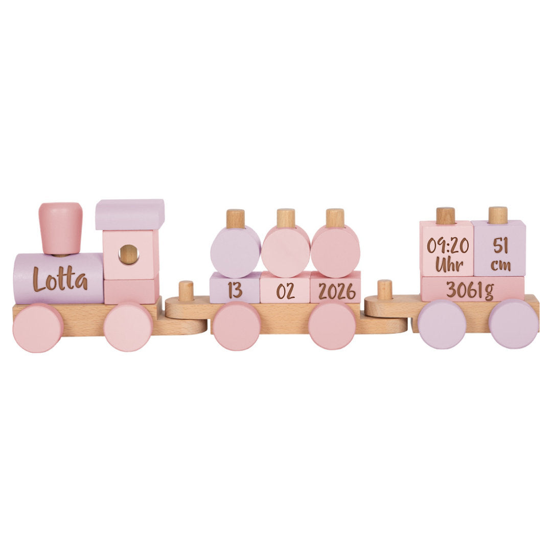 Personalisierter Holz-Zug rosa - Zur Geburt | small foot by Schmatzepuffer