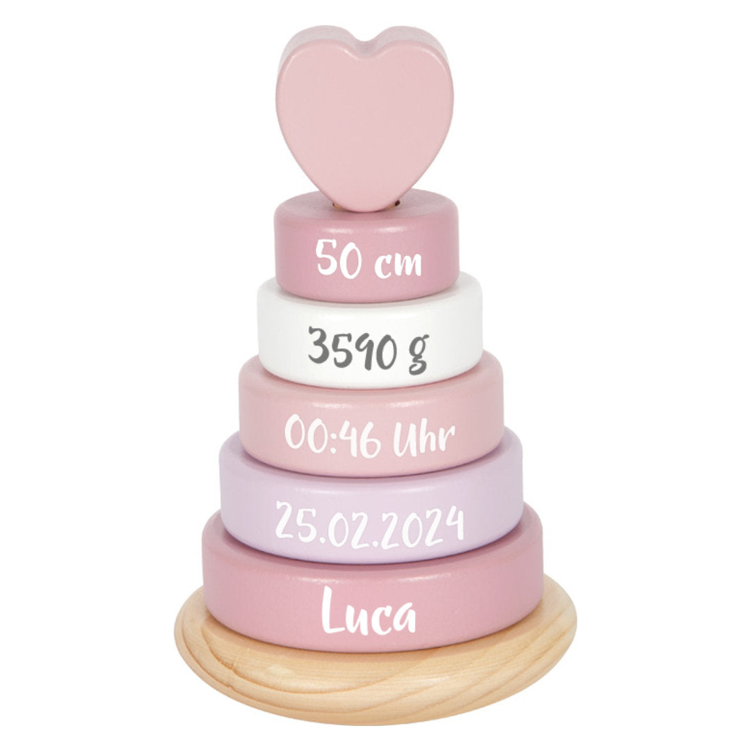 Personalisierter Stapelturm rosa - Zur Geburt | small foot by Schmatzepuffer