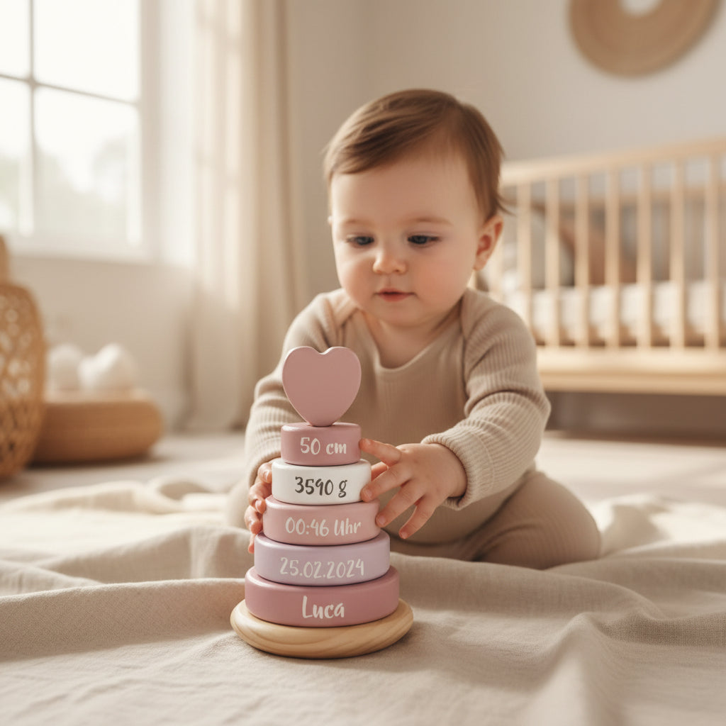 Personalized Stacking Tower Pink - Birth Gift | by Schmatzepuffer