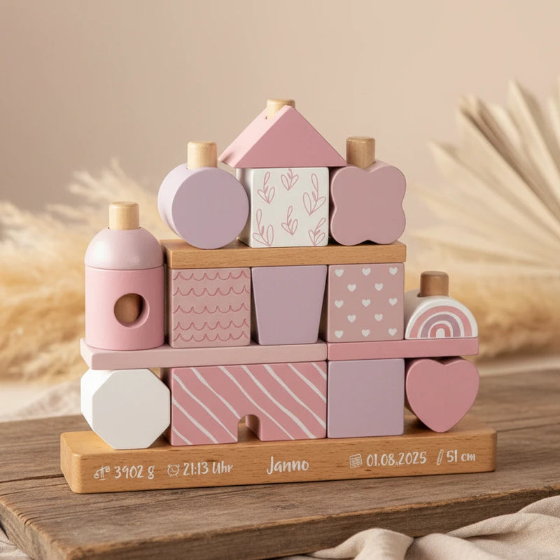 Personalisiertes Stapelhaus rosa zur Geburt | small foot by Schmatzepuffer