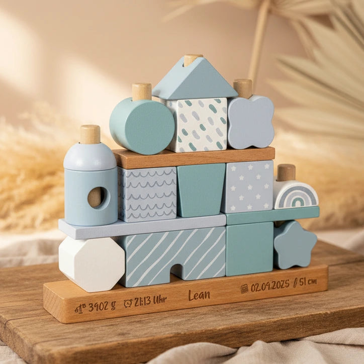 Personalisiertes Stapelhaus blau zur Geburt | small foot by Schmatzepuffer