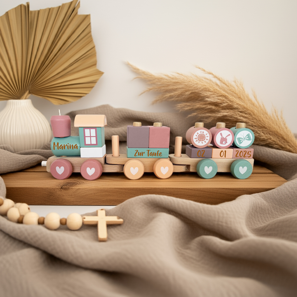 Houten Trein Avontuur Roze - Doop | Little Dutch