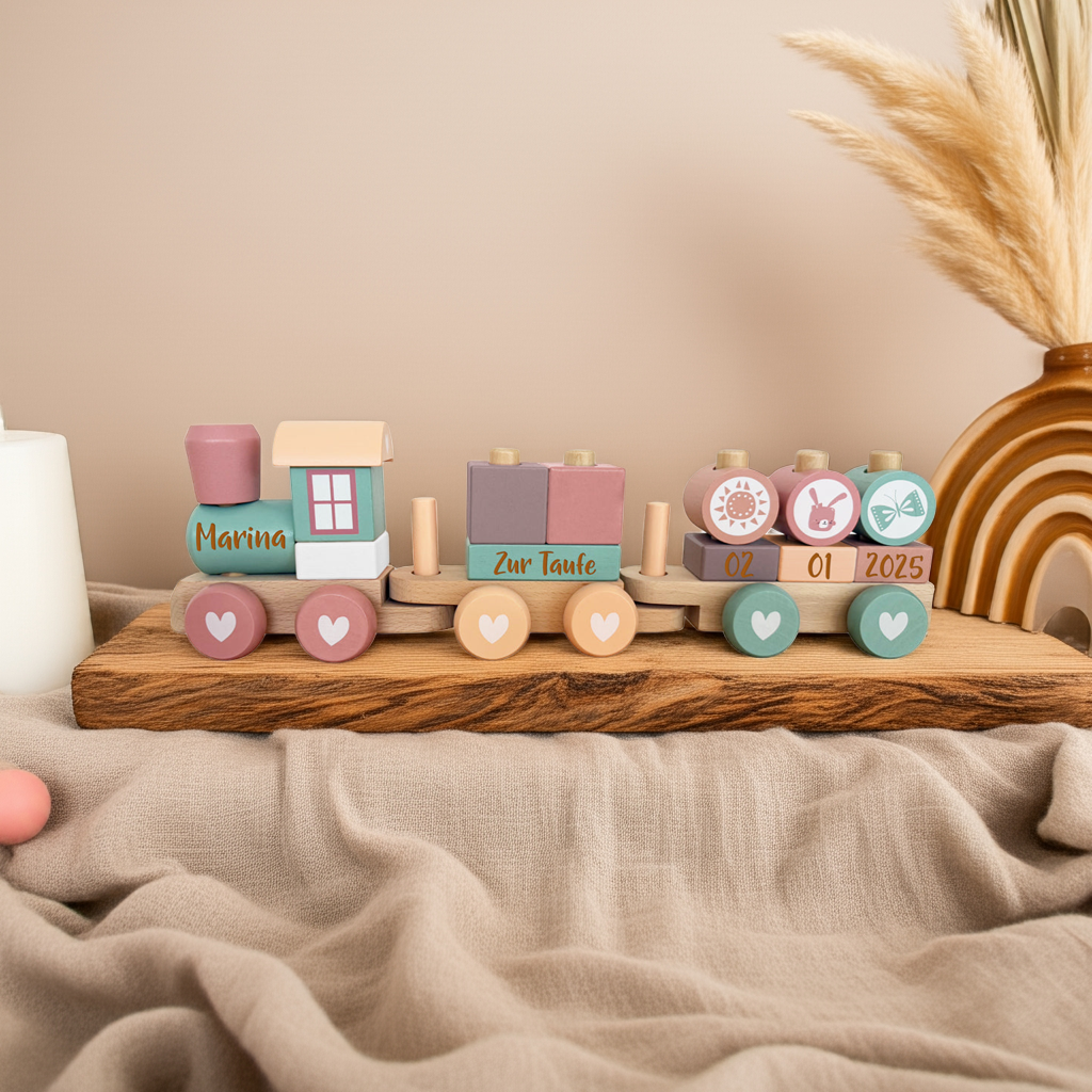 Houten Trein Avontuur Roze - Doop | Little Dutch