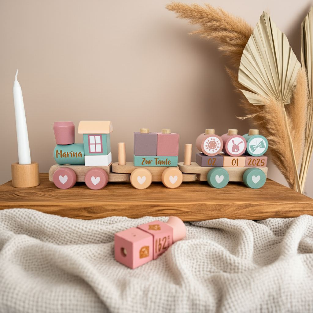 Houten Trein Avontuur Roze - Doop | Little Dutch