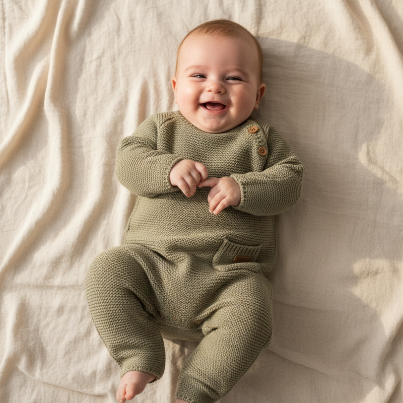 Strick-Strampler Sailors Bay Olive | Little Dutch
