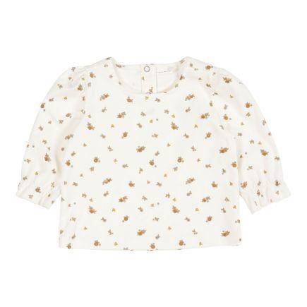 Bluse Langarm mit Puffärmeln Cord Vintage Little Flowers, White Blossom | Little Dutch