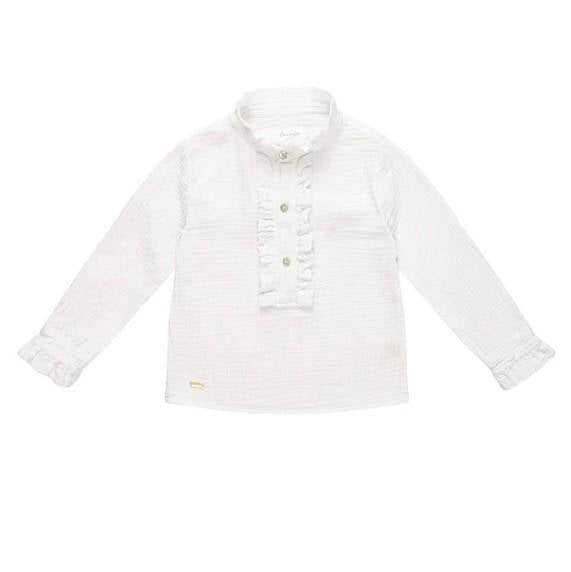 Bluse mit Rüschendetails an der Knopfleiste, Weiß, Größe 74 / 80 | leevje