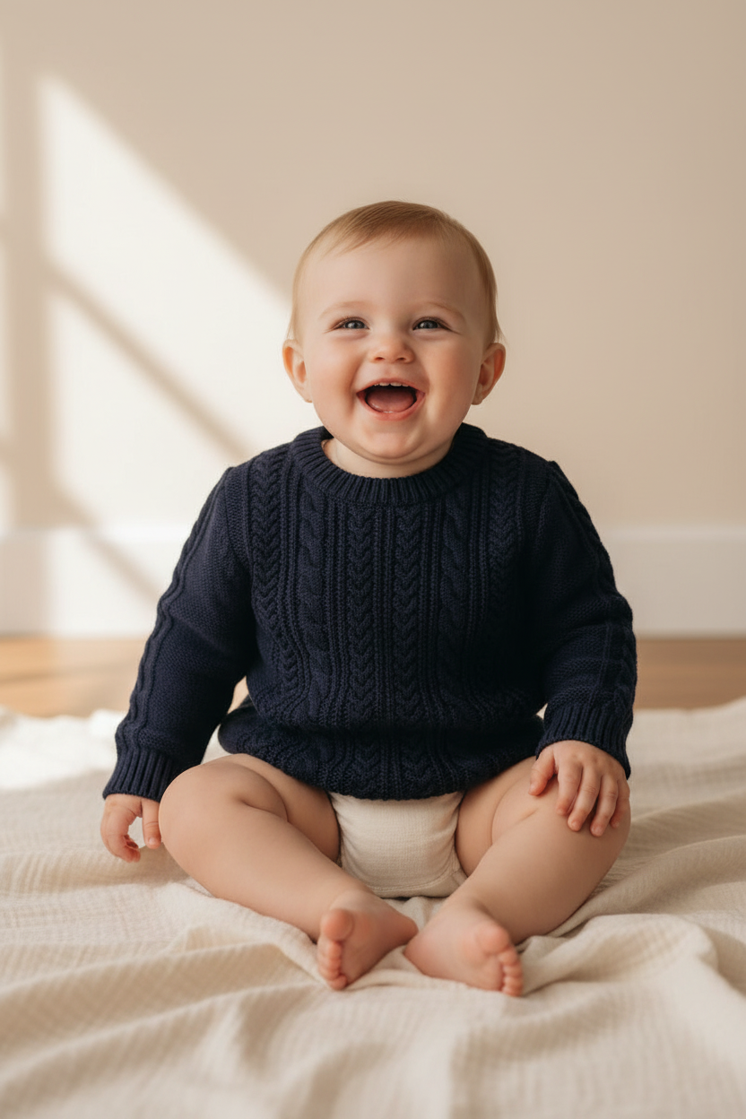 Navy blue knit sweater, size 74-80 | Leevje