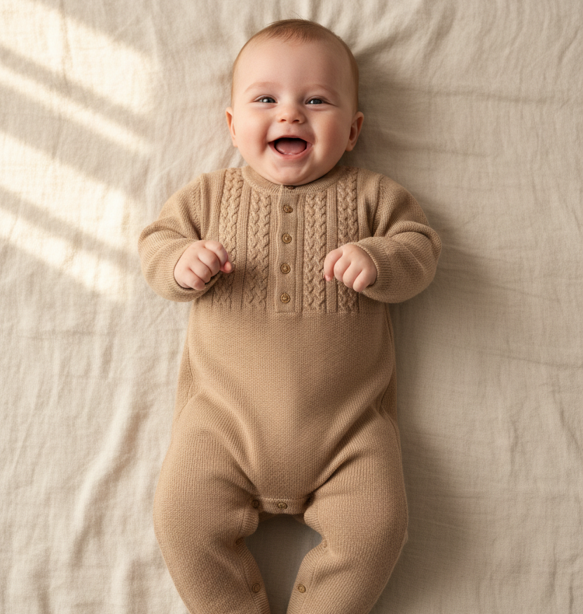 Strick-Onesie "Coffee", Beige, Größe 86-92 | leevje