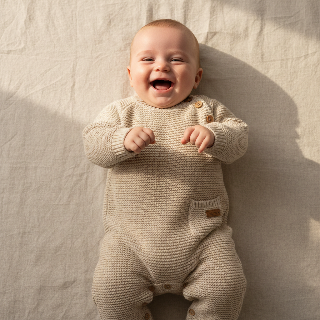 Knitted romper sand, size 86 | Little Dutch