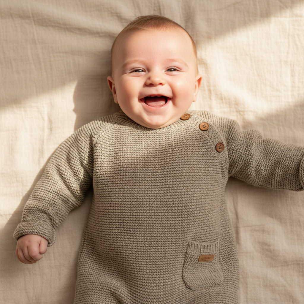 Knitted romper olive, size 80 | Little Dutch