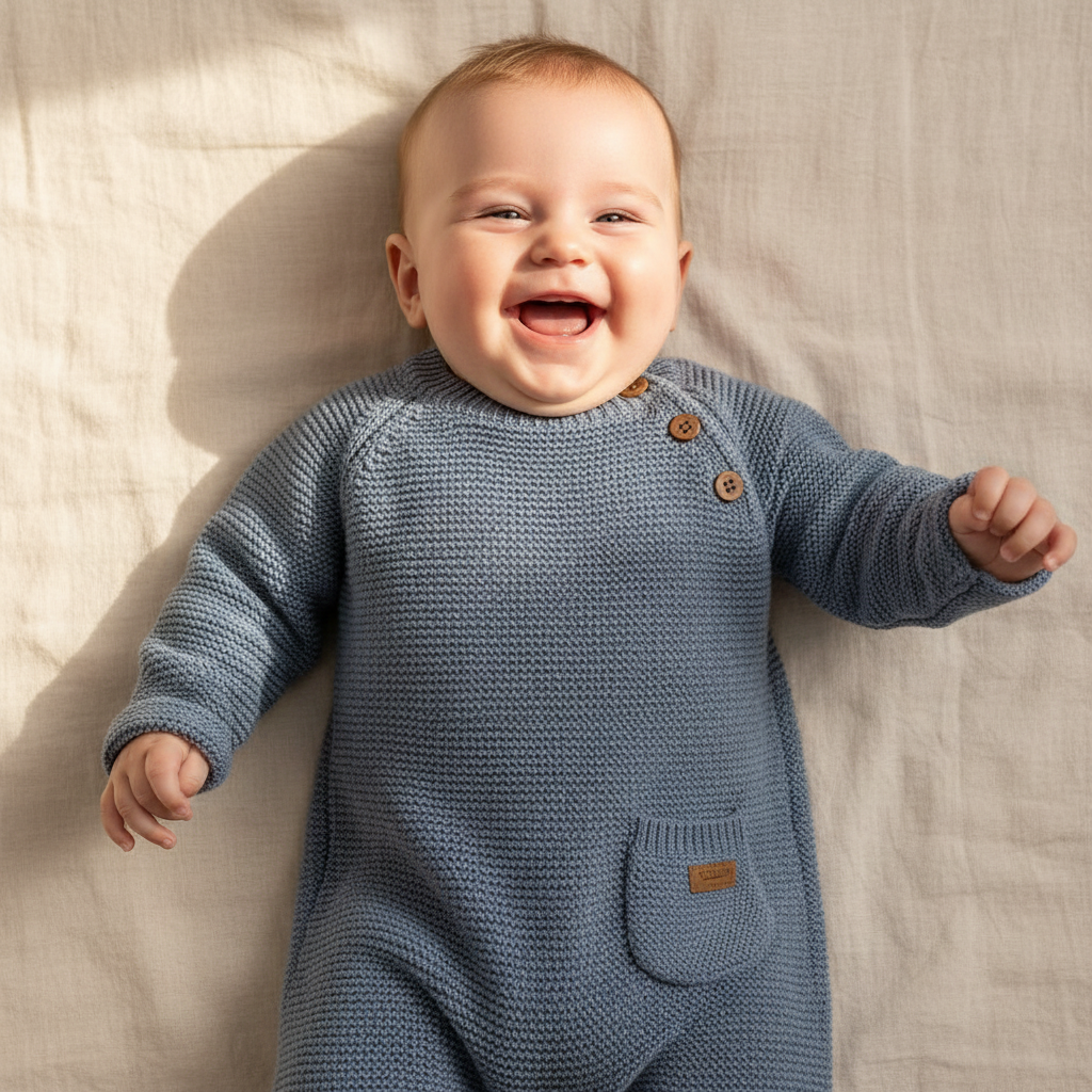 Strick-Strampler Blau, Größe 80 | Little Dutch