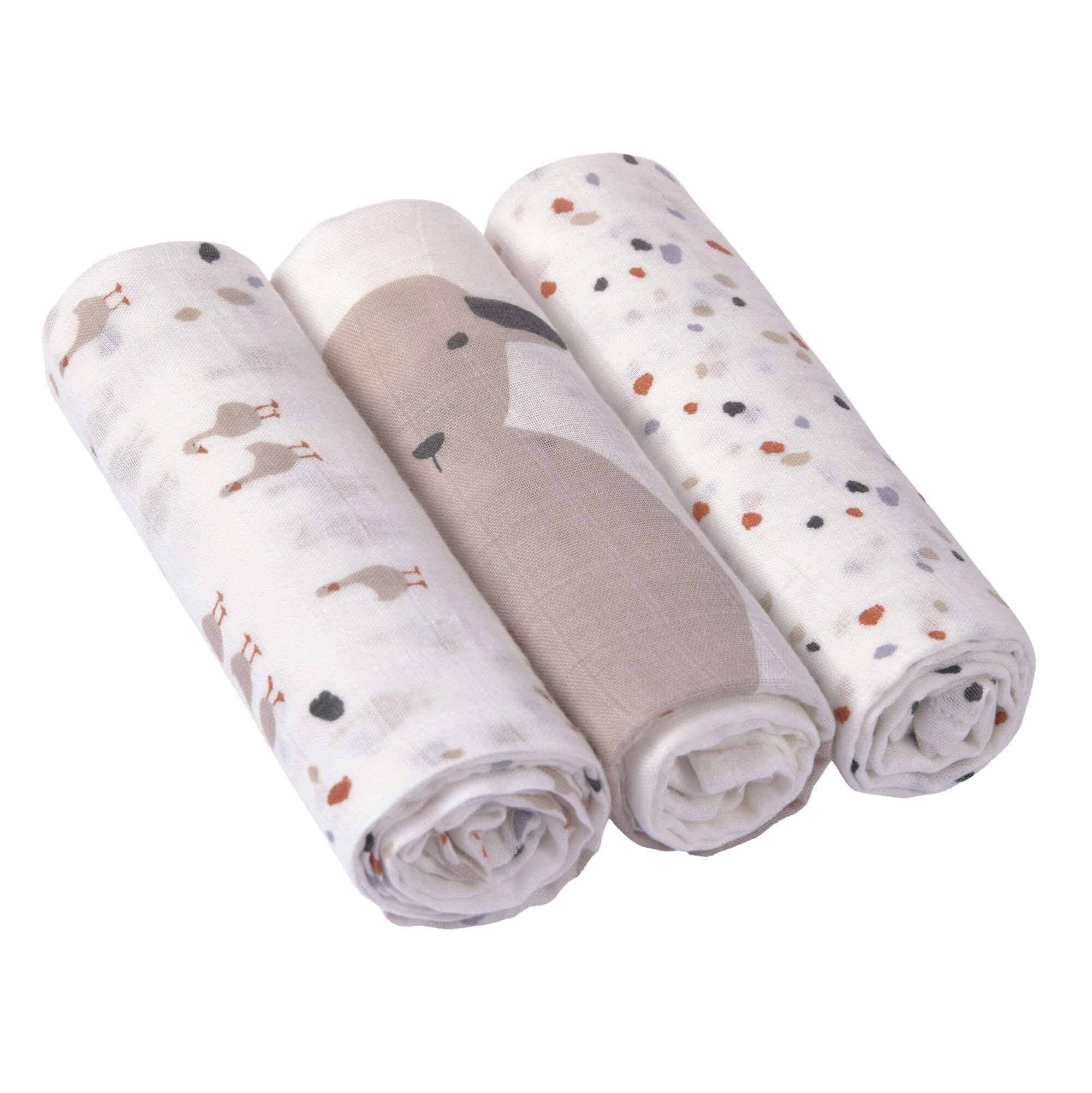 Musselintuch 3er-Set 80 x 80 cm Tiny Farmer Speckles | Lässig
