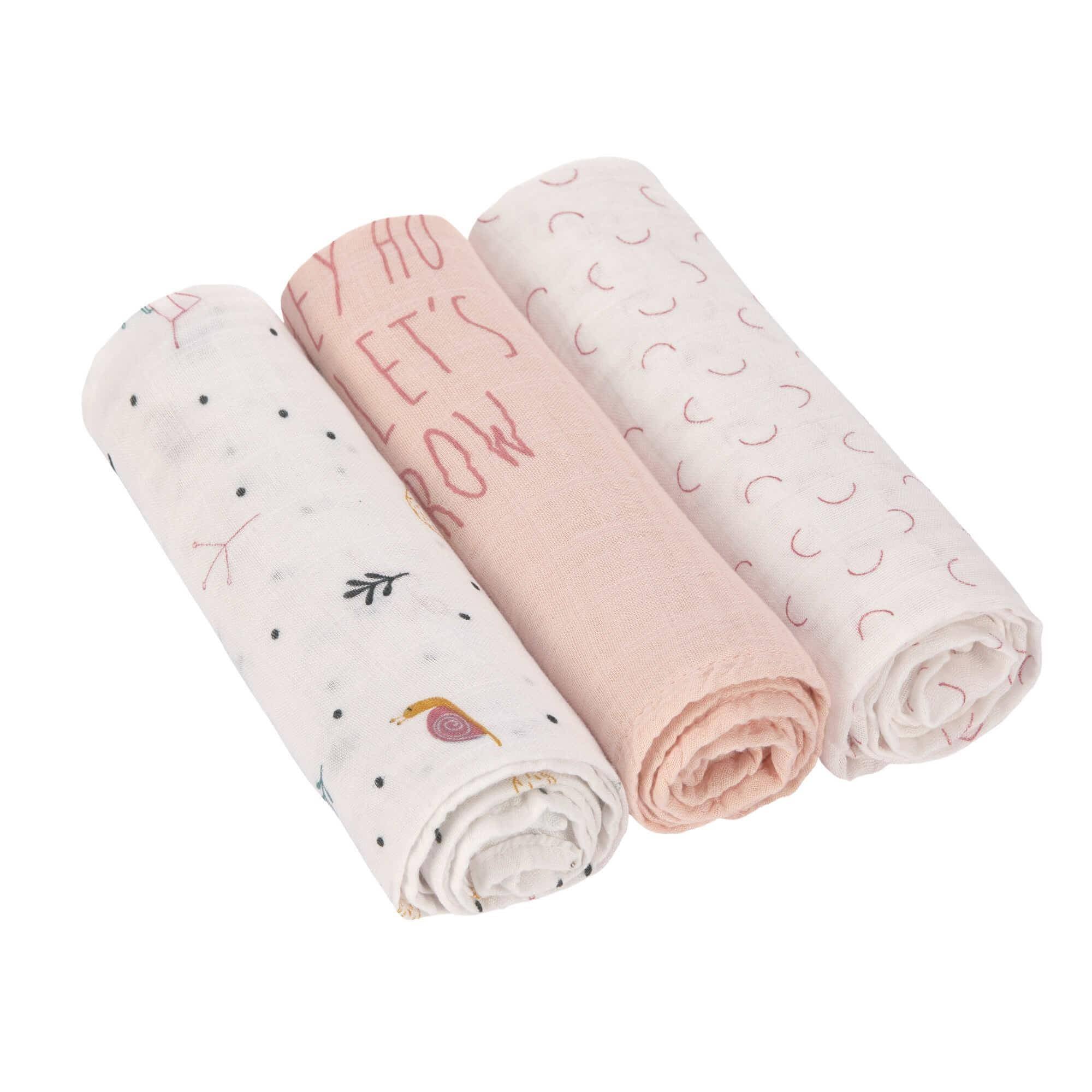 Muslin cloth set of 3, 80 x 80 cm, Garden, pink | Lässig