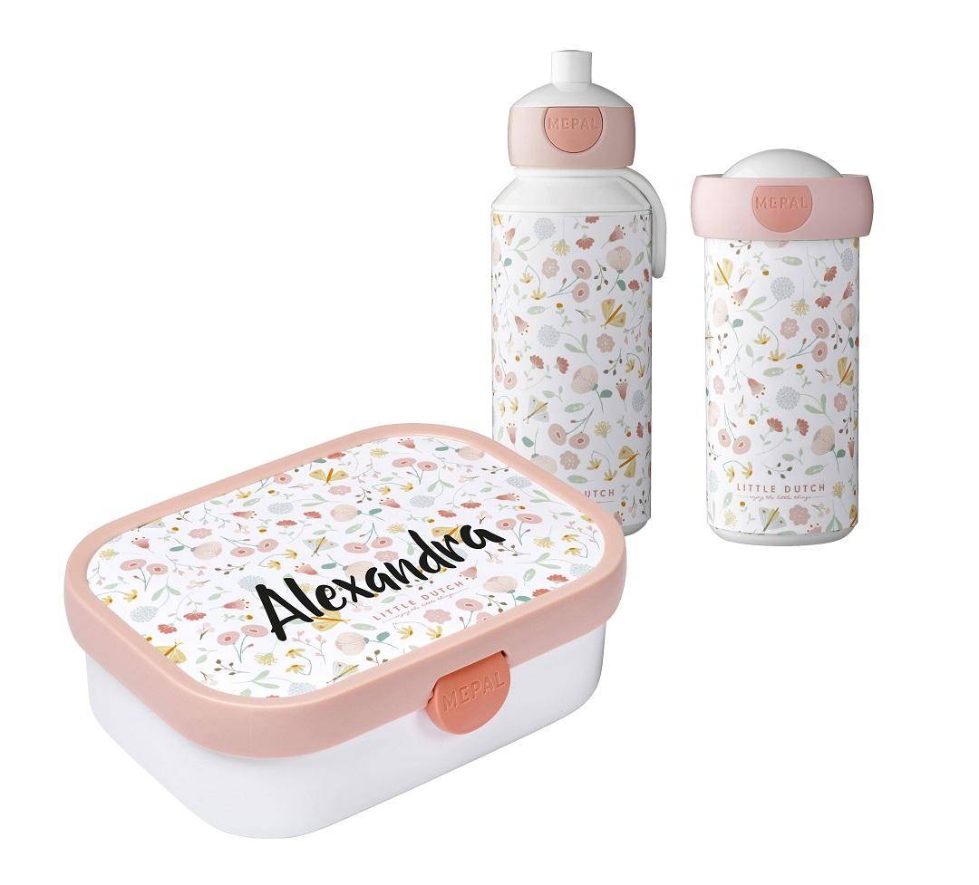 Bloemen & Vlinders lunchset, lunchbox, pop-up fles en drinkbeker | Little Dutch x Mepal
