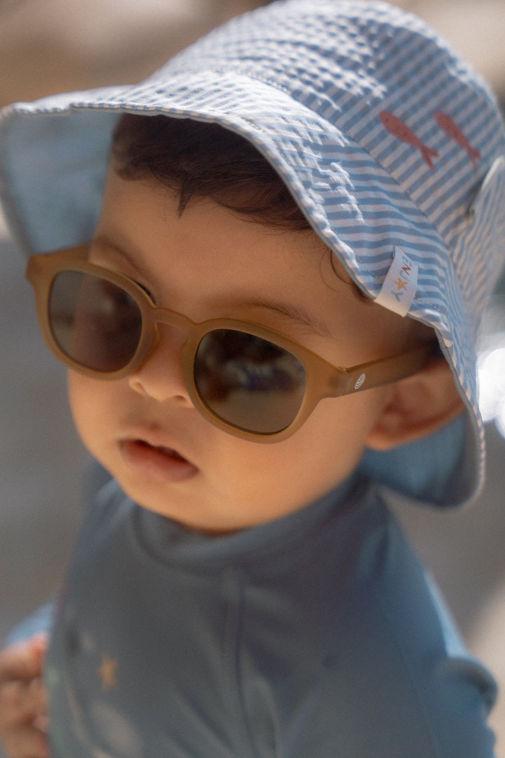 Omkeerbare bucket hat in Stripes Ocean Blue | Little Dutch
