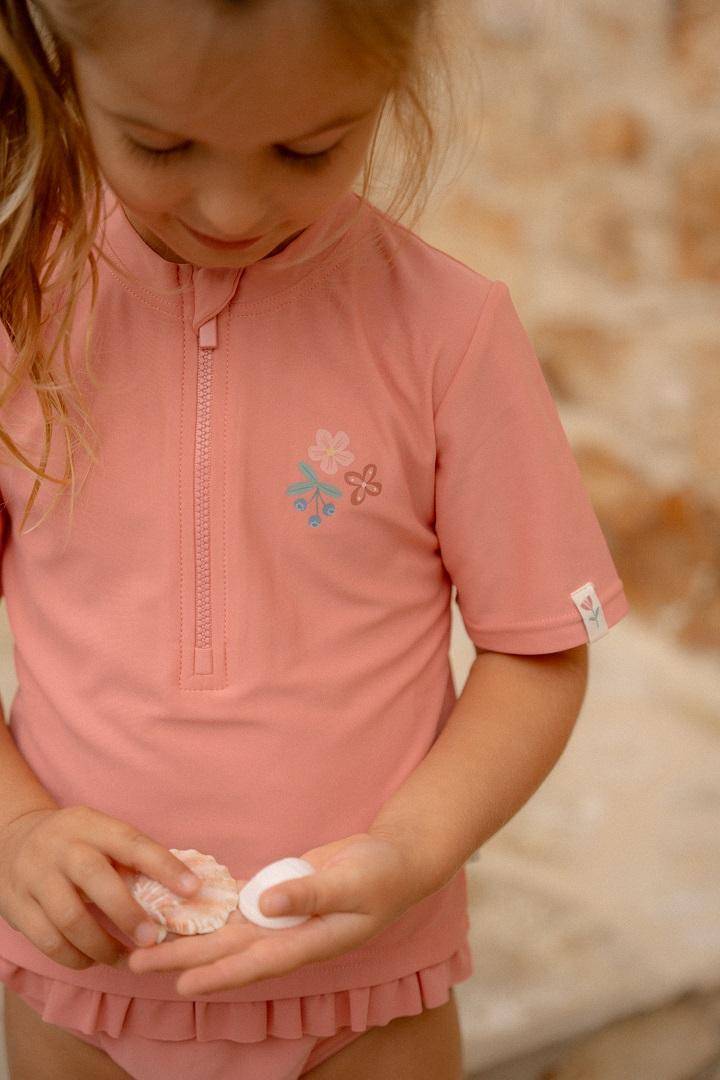 Kurzärmeliges Schwimmshirt Sunny Flowers Rouge | Little Dutch