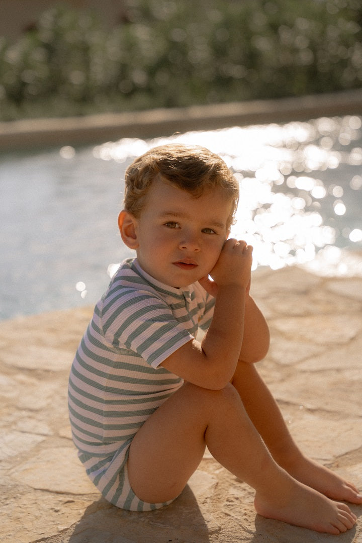 Kurzärmeliges Schwimmshirt Stripes Surf Blue | Little Dutch