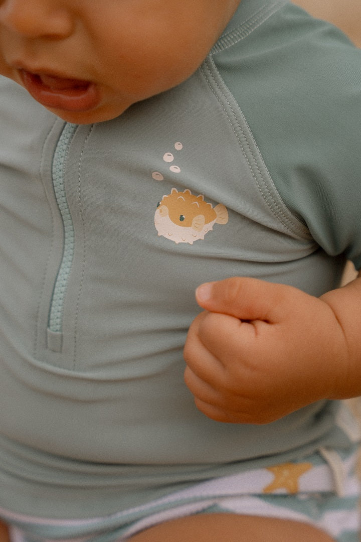 Kurzärmeliges Schwimmshirt Seashells Surf Blue | Little Dutch