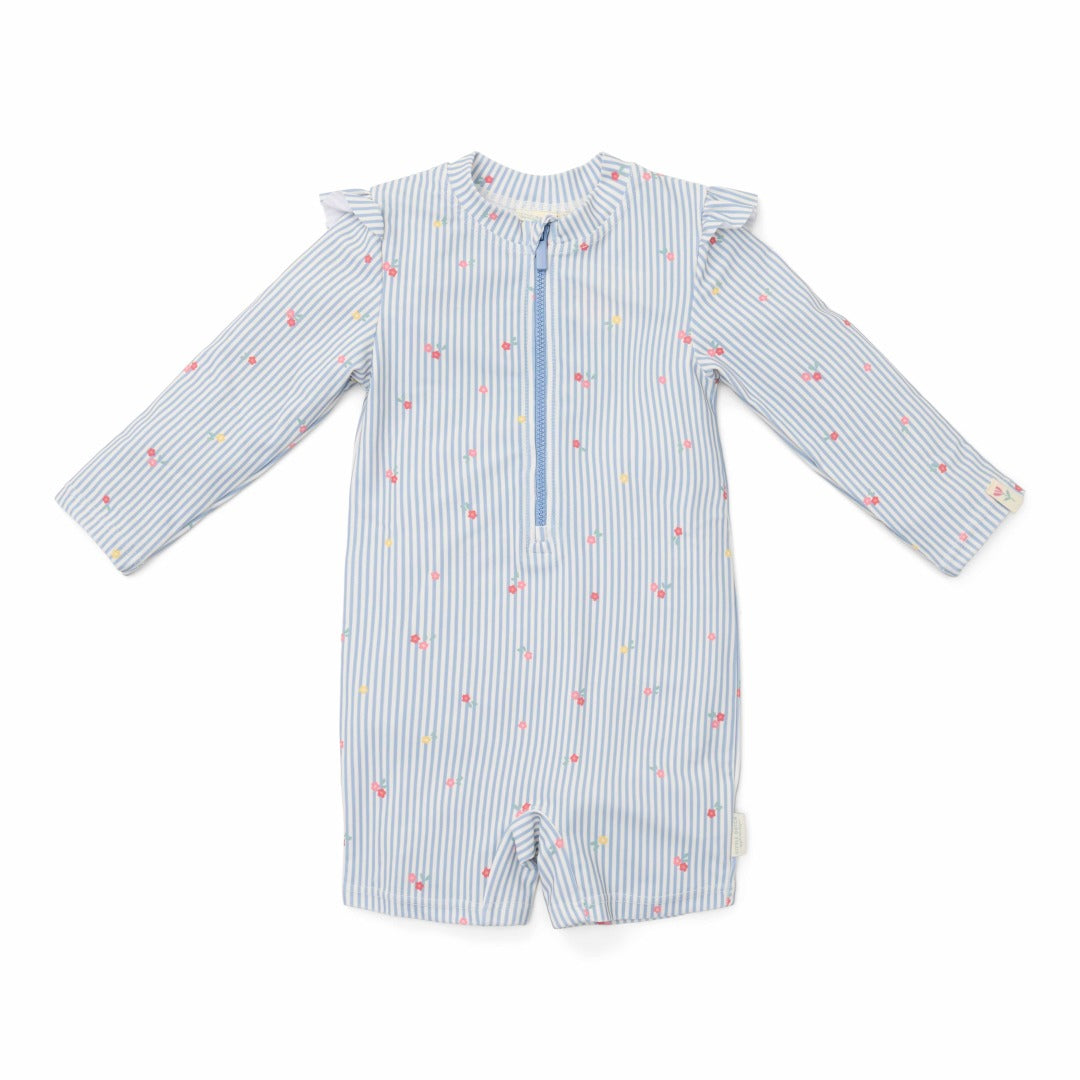 Langärmeliger Badeanzug Sunny Flowers Blue | Little Dutch
