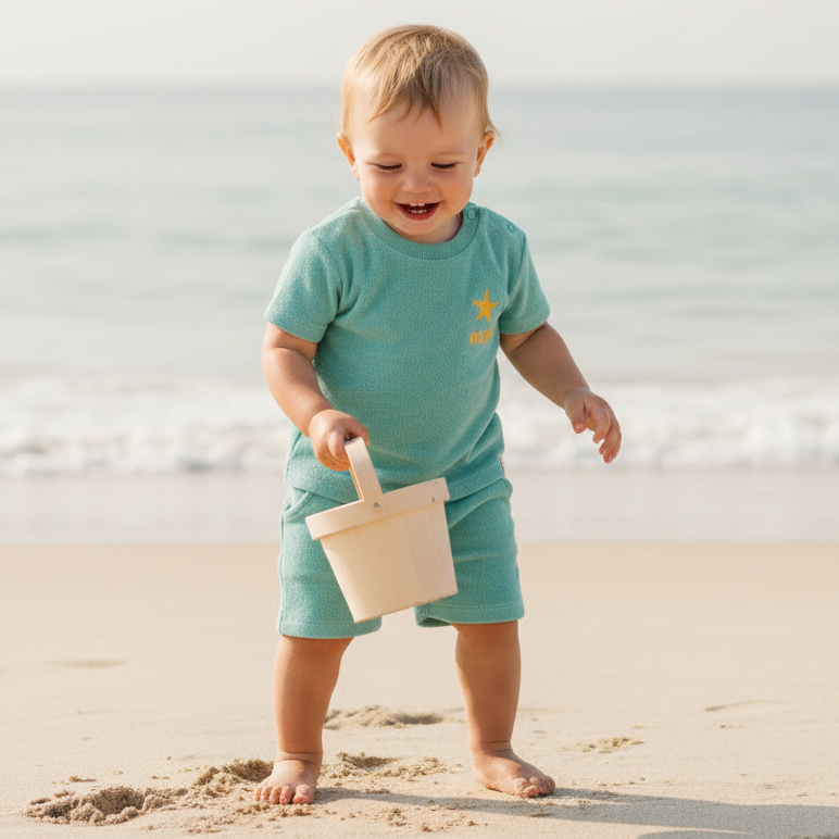 T-Shirt und Shorts Seashells and Stripes Surf Blue | Little Dutch