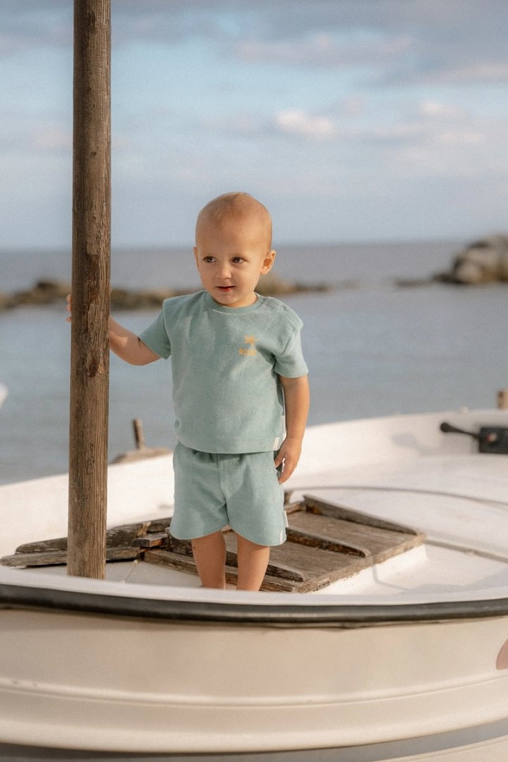 T-Shirt und Shorts Seashells and Stripes Surf Blue | Little Dutch