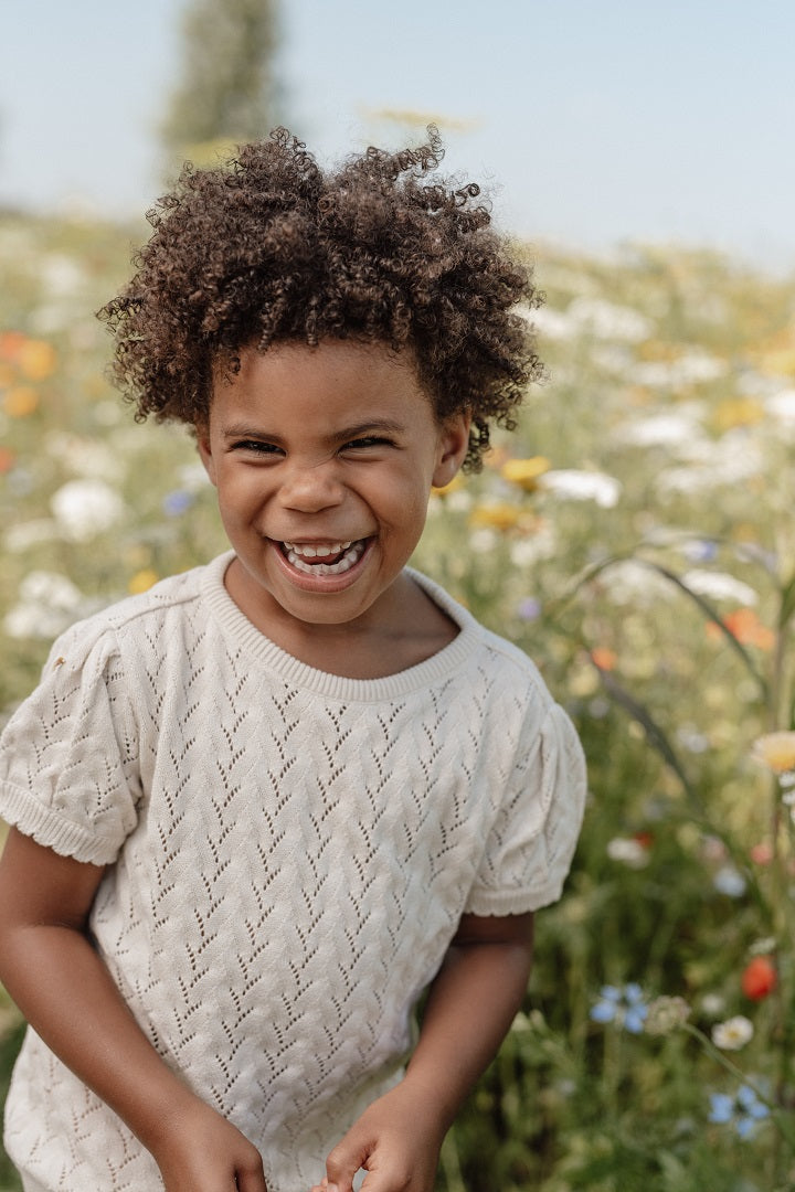 Knitted short-sleeved sweater cream | Little Dutch