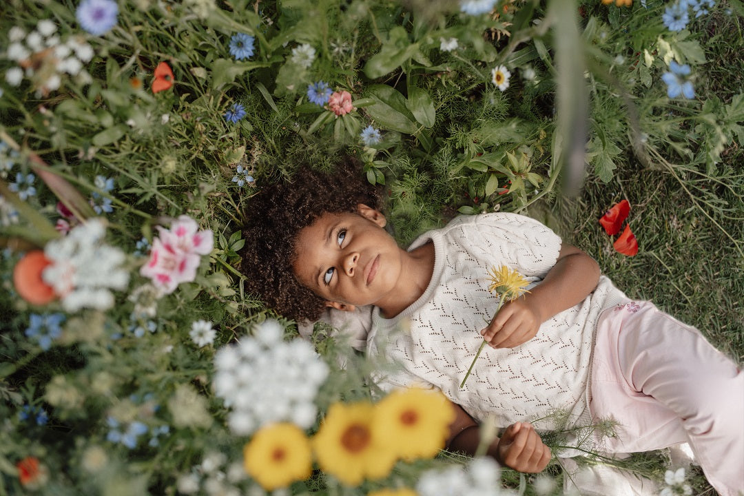 Knitted short-sleeved sweater cream | Little Dutch