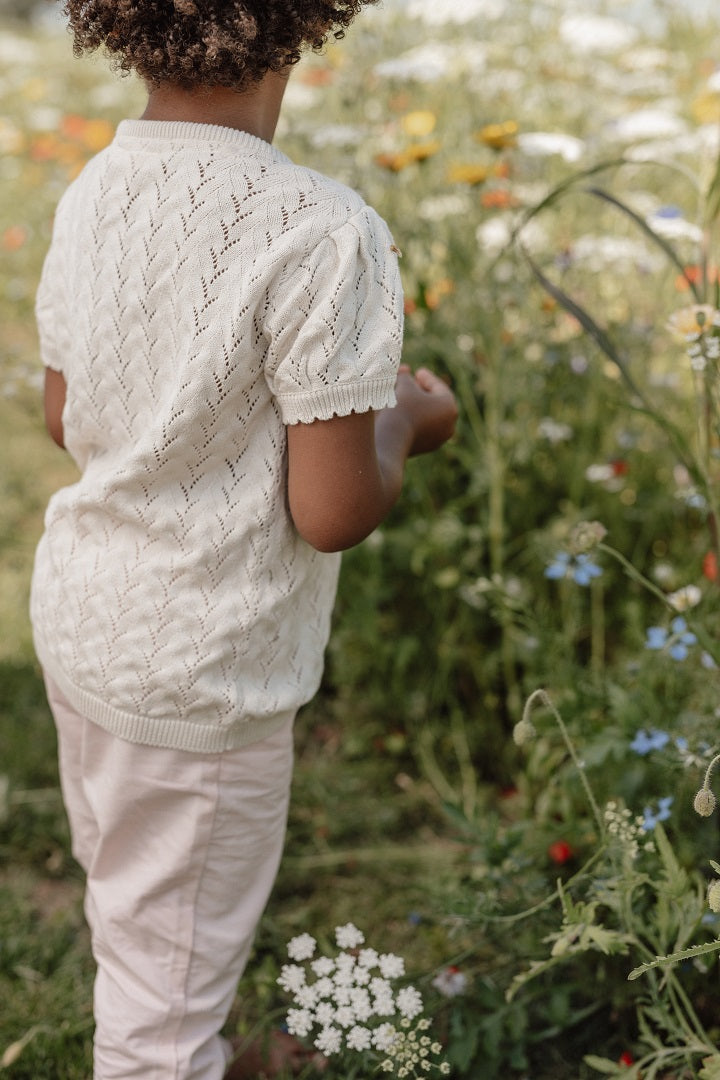 Knitted short-sleeved sweater cream | Little Dutch