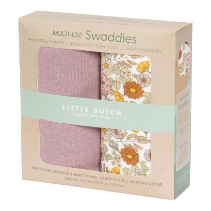 Mulltücher 70 x 70 cm Vintage Little Flowers / Pure Mauve | Little Dutch