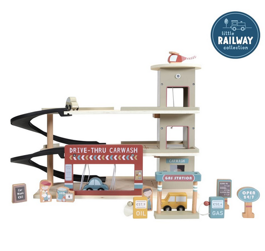 Haltestelle Holz Parkhaus / Garage - Erweiterungsset Eisenbahn 'Railway Collection' | Little Dutch
