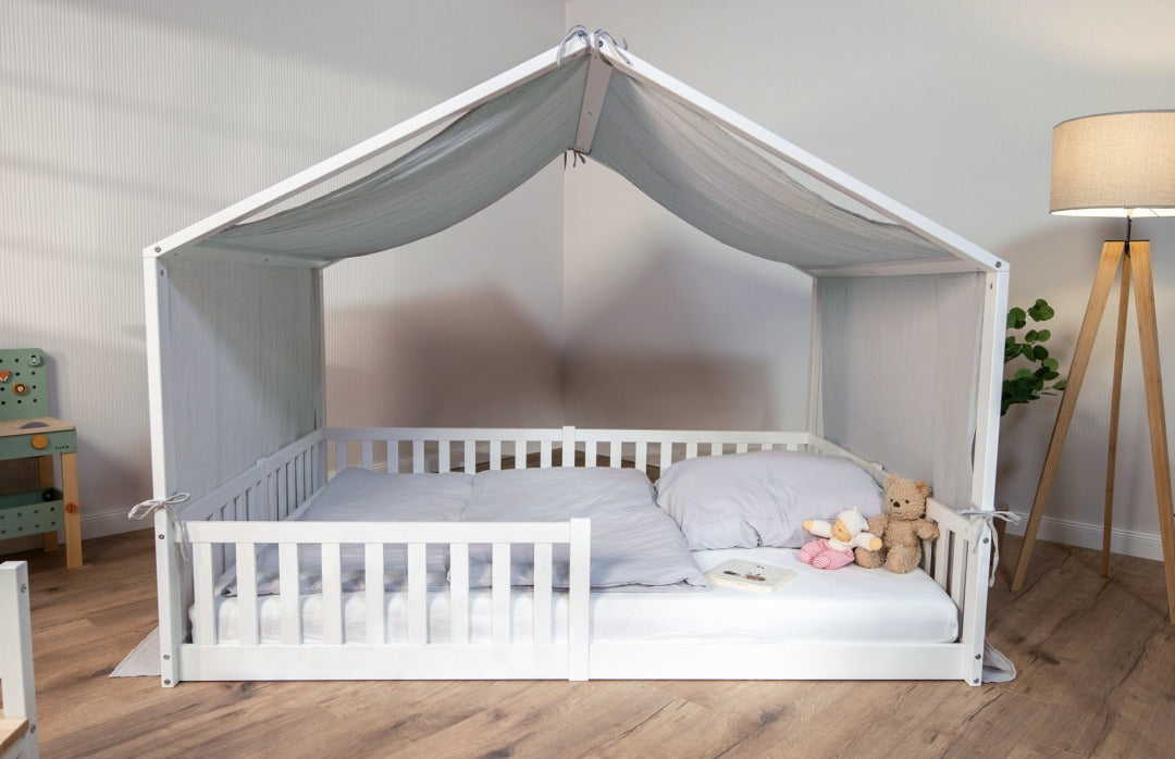 Baldachin Musselin für Hausbetten 120-140x200 cm grau | tiSsi®