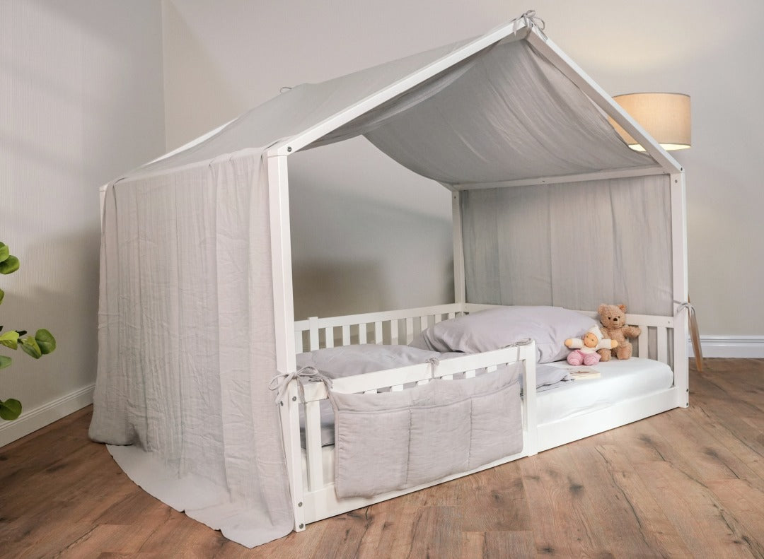 Baldachin Musselin für Hausbetten 120-140x200 cm grau | tiSsi®
