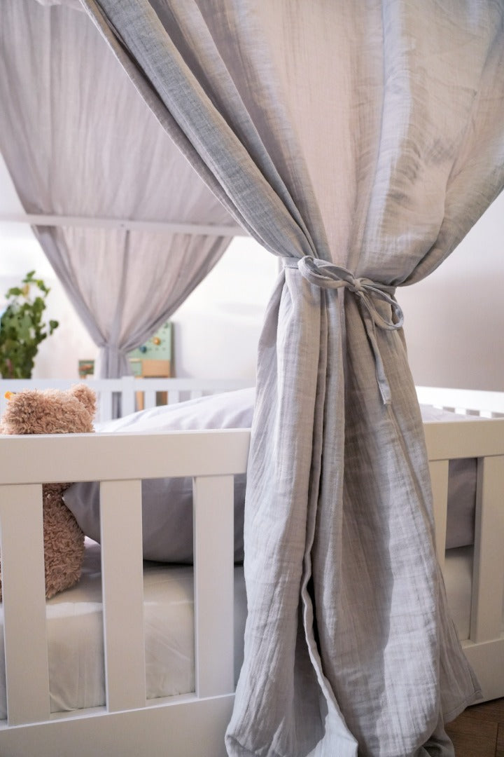 Baldachin Musselin für Hausbetten 120-140x200 cm grau | tiSsi®