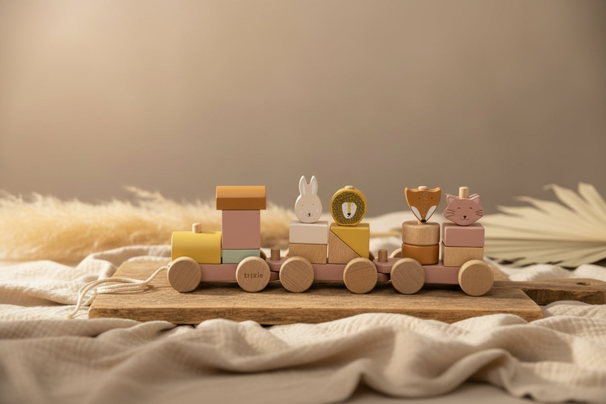 Holzeisenbahn mit Tieren - Frau Katze - zur Taufe | Trixie