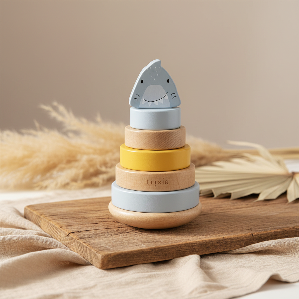 Wooden Stacking Toy Mr. Shark – Christening Gift | Schmatzepuffer