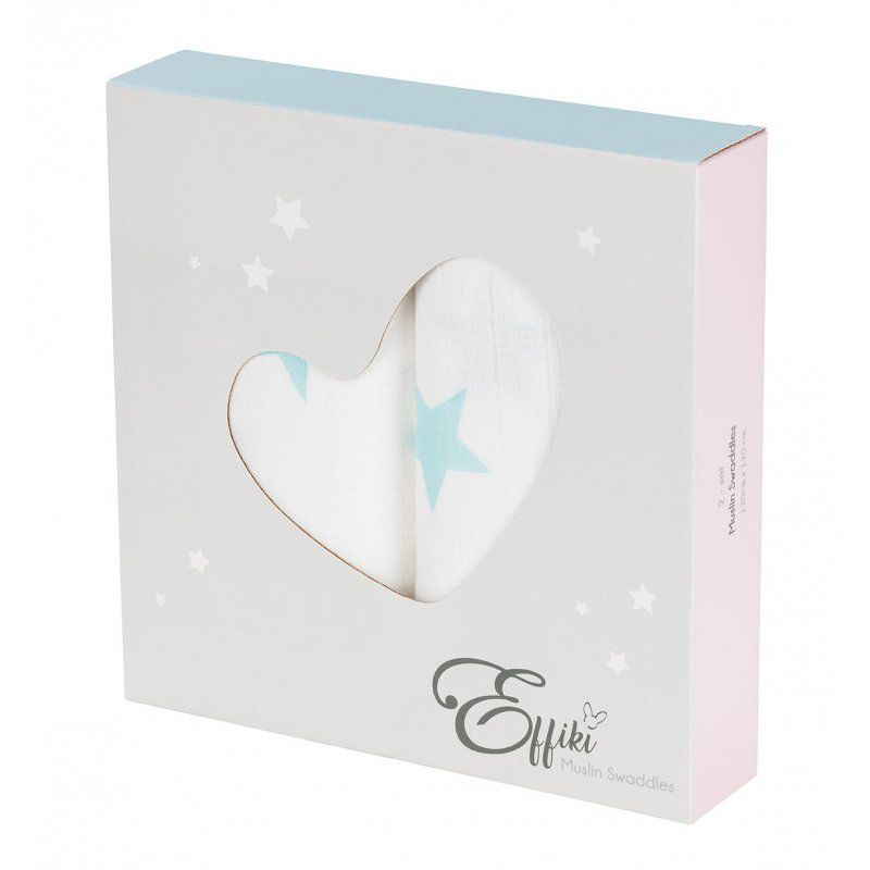 Musselintuch 2er Set 115 x 115 cm blau | Effiki