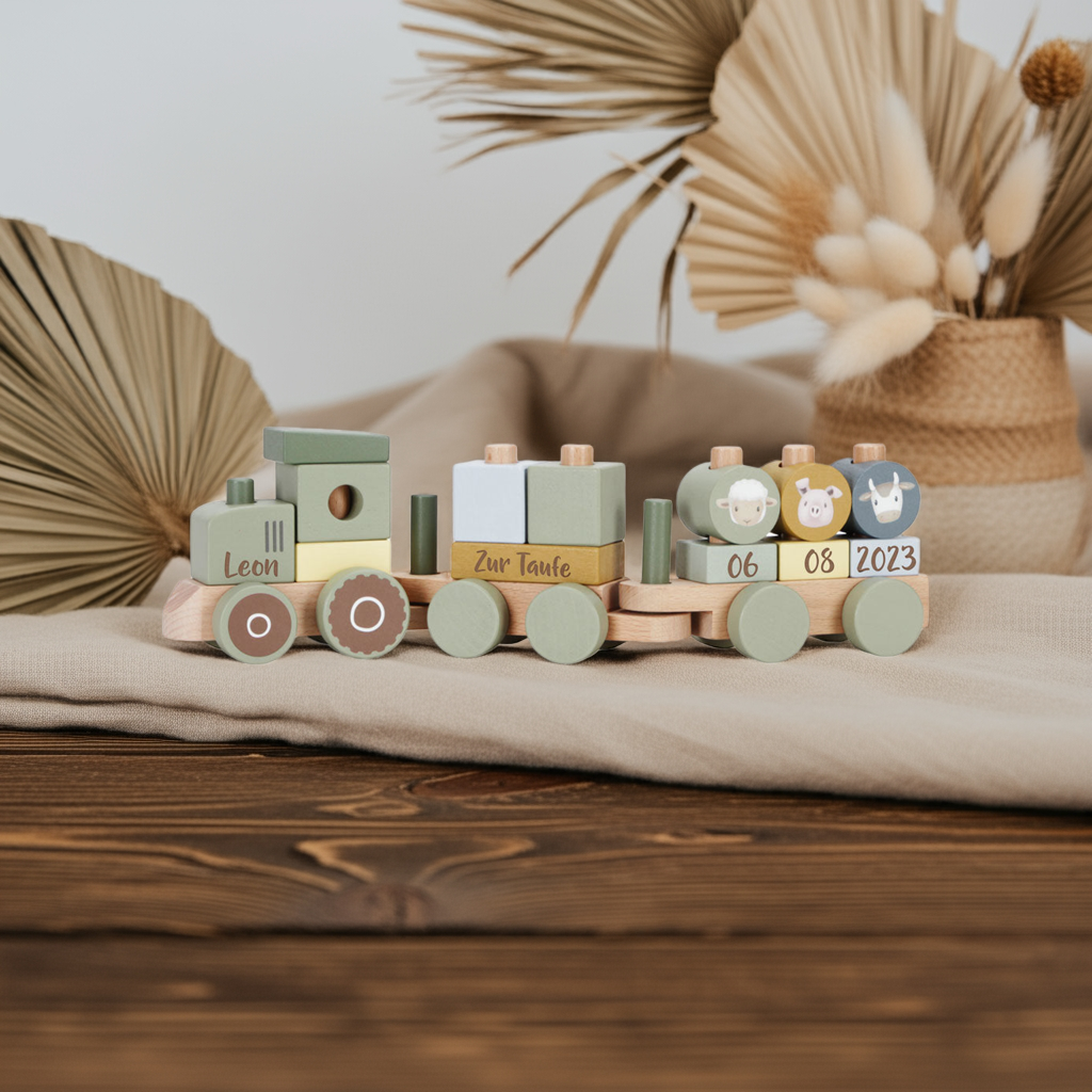 Houten treintje Little Farm - Doop | Little Dutch