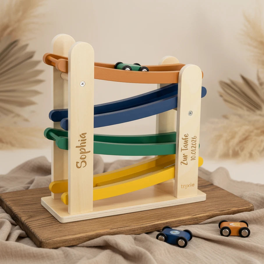 Kugelbahn Holz mit 4 Autos - Zur Taufe | Trixie