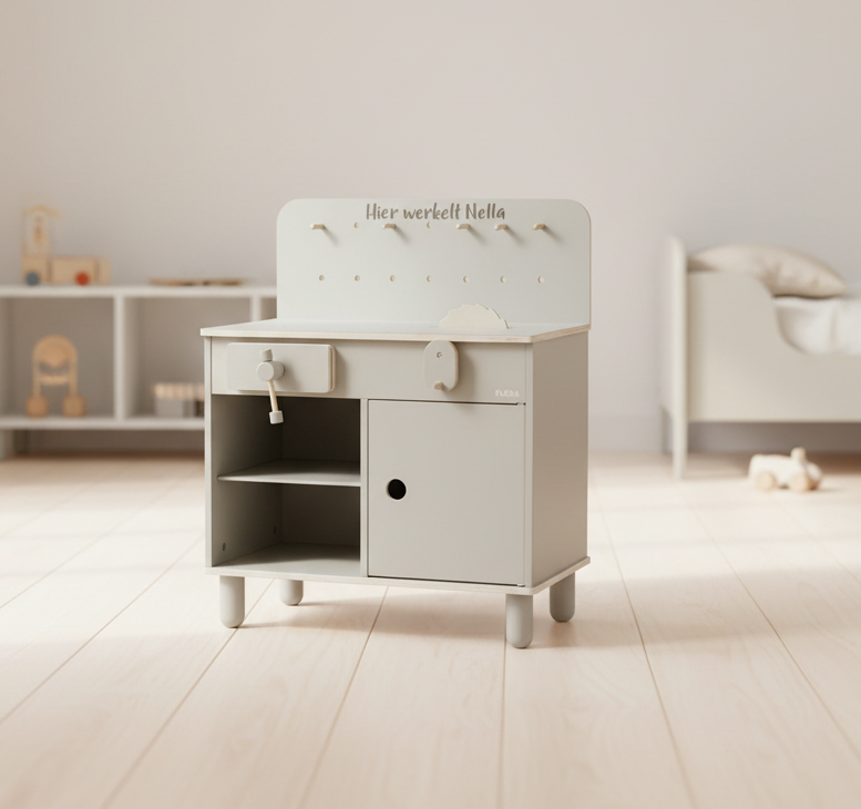 Werkbank Holz Play naturgrau I Flexa by Schmatzepuffer® personalisierbar