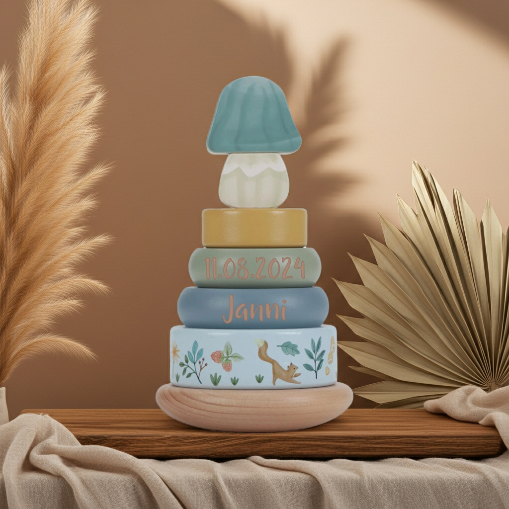 Wooden stacking tower Forest Friends "For Birth" | Little Dutch
