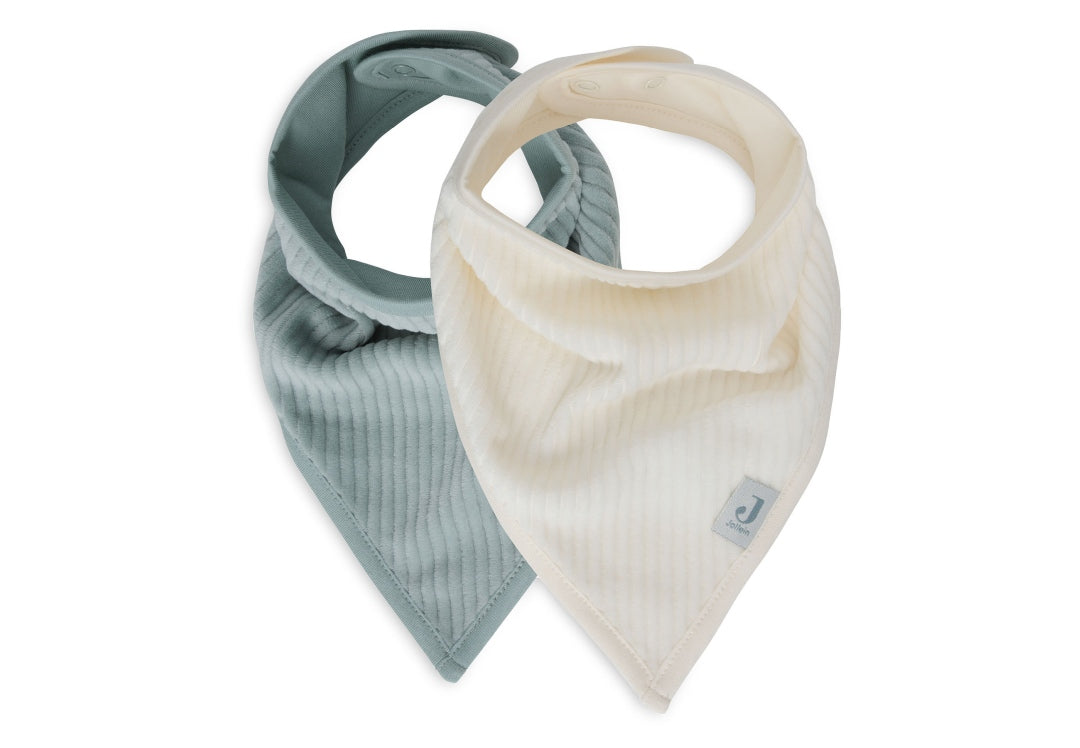 Bandana Bibs Set of 2 Velvet Rib, Sea Green/Ivory | Jollein