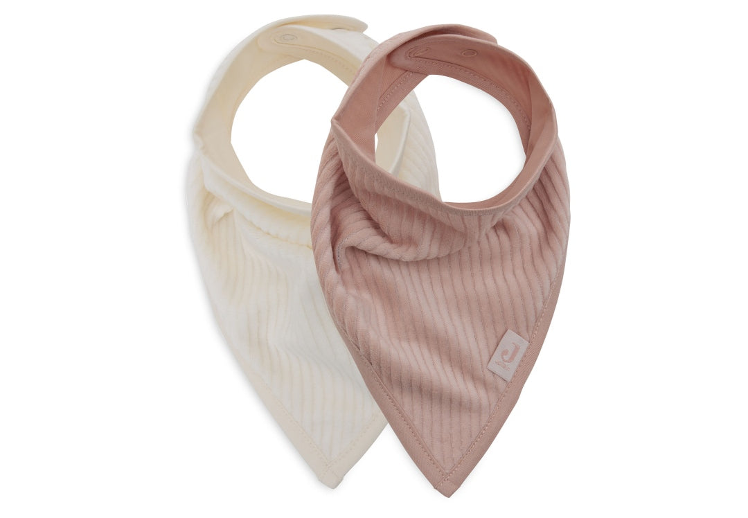 Bandana bibs set of 2, Velvet Rib, Wild Rose/Ivory | Jollein