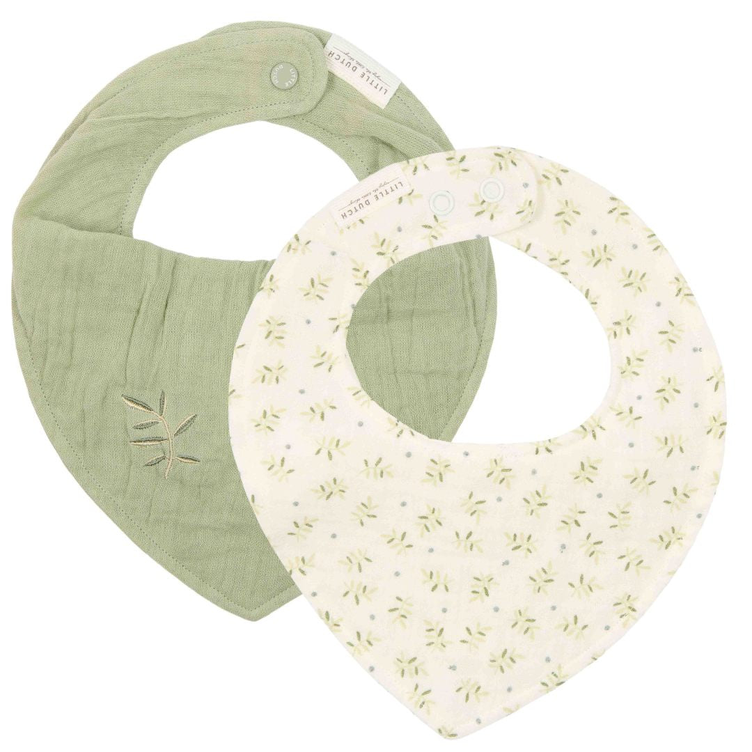 Bandana Bibs Set of 2 Blueberry Leaves & Sage | Little Dutch