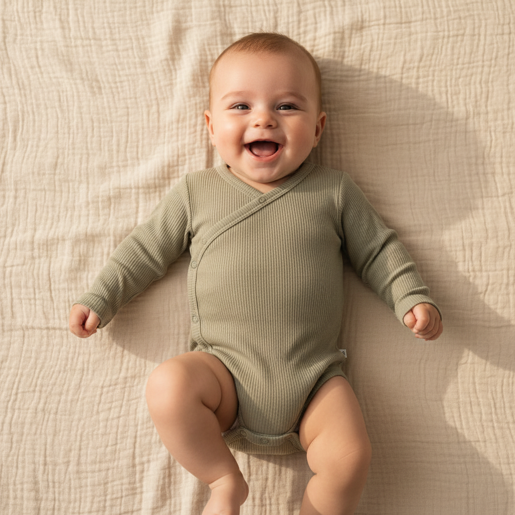 Long-sleeved wrap bodysuit olive | Little Dutch