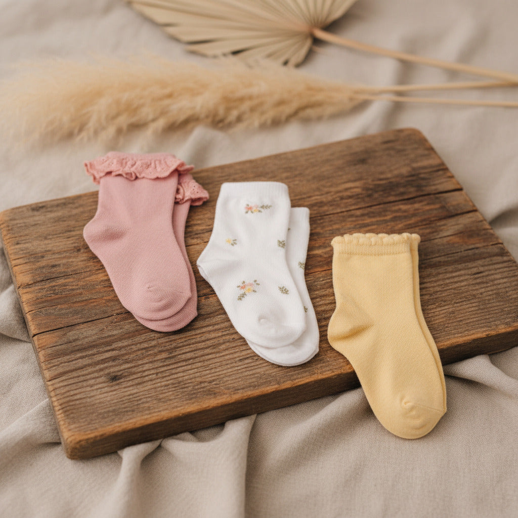 Socken 3er-Set pink/weiß/gelb | Little Dutch